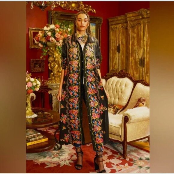 Aratta Jackets & Blazers - Aratta Floral Embroidered Black Maxi Long Sheer Kimono XS/S Duster Dress